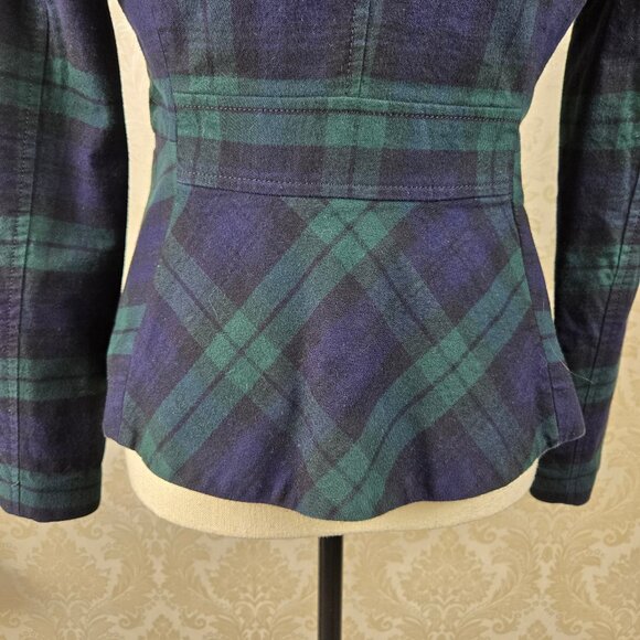 Banana Republic Sz 4 Blue Green Plaid Blazer 1 Silver Button Close Lined Pockets - Picture 8 of 13